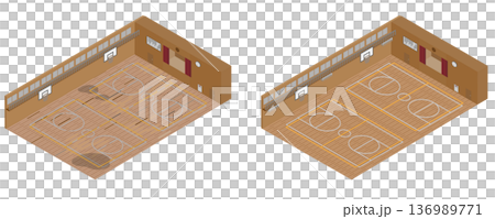 Isometric illustration of before and after renovation of a gymnasium floor due to deterioration Isometric illustration of before and after renovation of a gymnasium floor due to deterioration 136989771