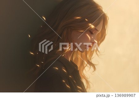 1人で落ち込む若い女性 136989907