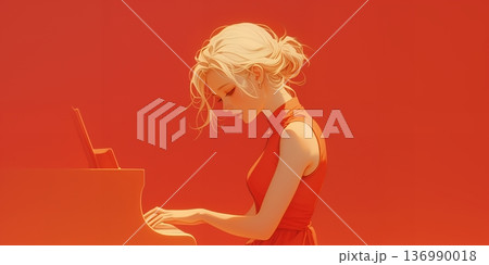 ピアノを弾く女性 136990018