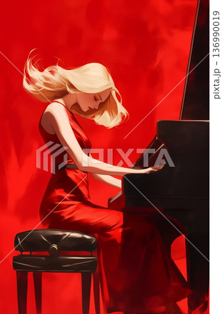 ピアノを弾く女性 136990019