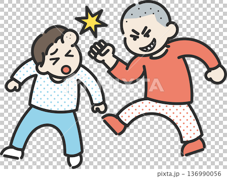 暴力を振るう男児のイラスト 136990056