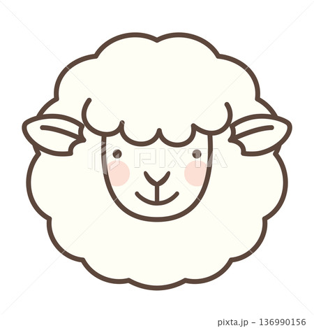 ふわふわな羊の正面向きの顔のベクターイラスト 136990156