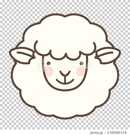 ふわふわな羊の正面向きの顔のベクターイラスト 136990156