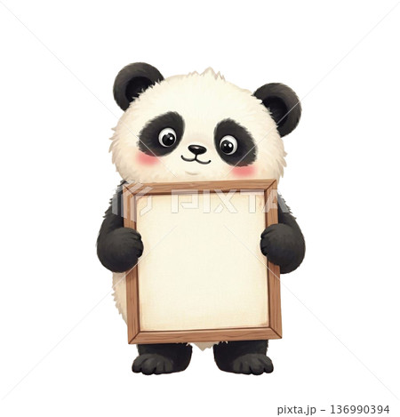 動物キャラクターがメッセージボードを持つかわいいイラスト 136990394