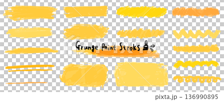 筆のかすれ、筆の質感があるイラスト。黄色のグランジ背景。見出しのベクター素材。 136990895