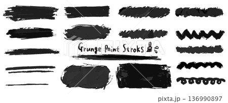 筆のかすれ、筆の質感があるイラスト。黒のグランジ背景。見出しのベクター素材。 136990897