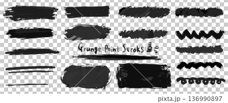 筆のかすれ、筆の質感があるイラスト。黒のグランジ背景。見出しのベクター素材。 136990897