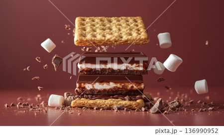 Delicious Layered S mores Treat with Melted Chocolate and Toasted Marshmallows Delicious Layered S mores Treat with Melted Chocolate and Toasted Marshmallows 136990952