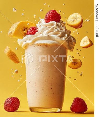 Vibrant Smoothie Bowl with Fresh Berries and Banana Slices 136990973