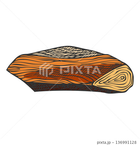 Fragrant wooden stick, sandalwood tree product vector sketch, hand drawn perfumery and aromatherapy production 136991128