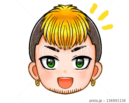 イカツイ強面ヤンキー男子のちびキャラ顔アイコンイラスト素材 イカツイ強面ヤンキー男子のちびキャラ顔アイコンイラスト素材 136991136