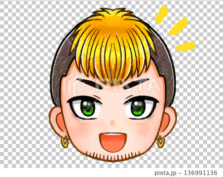 イカツイ強面ヤンキー男子のちびキャラ顔アイコンイラスト素材 イカツイ強面ヤンキー男子のちびキャラ顔アイコンイラスト素材 136991136