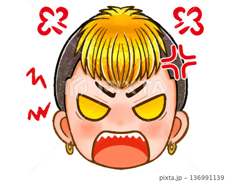 イカツイ強面ヤンキー男子のちびキャラ顔アイコンイラスト素材4 136991139