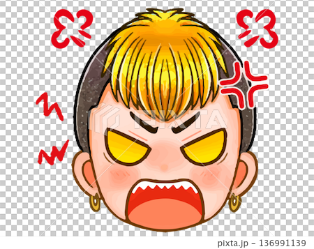 イカツイ強面ヤンキー男子のちびキャラ顔アイコンイラスト素材4 136991139