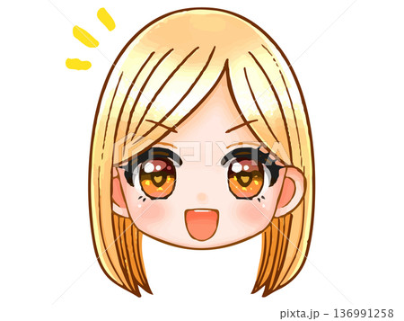 かわいい金髪ギャルのちびキャラ顔アイコンイラスト素材 かわいい金髪ギャルのちびキャラ顔アイコンイラスト素材 136991258
