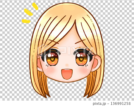 かわいい金髪ギャルのちびキャラ顔アイコンイラスト素材 かわいい金髪ギャルのちびキャラ顔アイコンイラスト素材 136991258