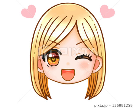 かわいい金髪ギャルのちびキャラ顔アイコンイラスト素材2 136991259