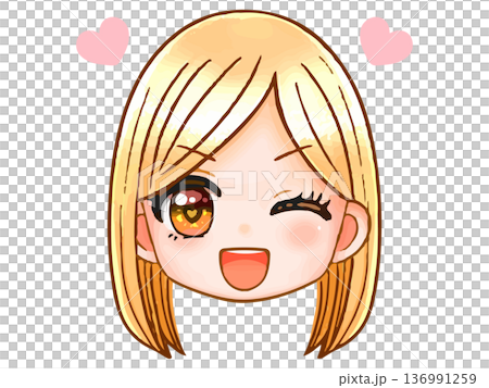 かわいい金髪ギャルのちびキャラ顔アイコンイラスト素材2 136991259