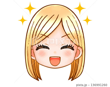 かわいい金髪ギャルのちびキャラ顔アイコンイラスト素材3 136991260