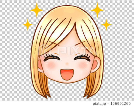 かわいい金髪ギャルのちびキャラ顔アイコンイラスト素材3 136991260