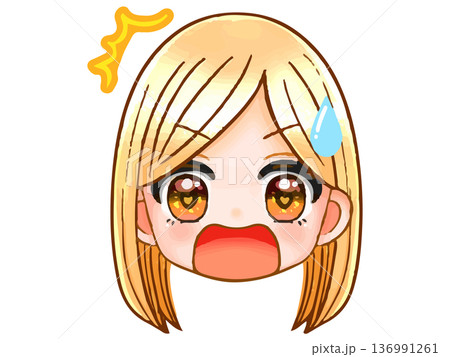 かわいい金髪ギャルのちびキャラ顔アイコンイラスト素材4 136991261