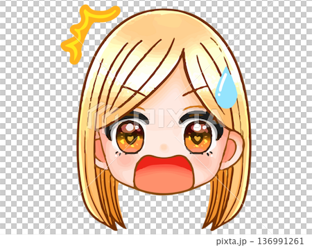 かわいい金髪ギャルのちびキャラ顔アイコンイラスト素材4 136991261