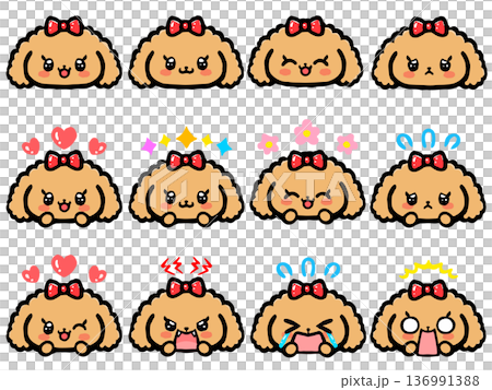 かわいいトイプードルの顔アイコンイラスト素材セット4 136991388