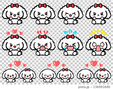 Cute toy poodle sitting illustration set 5 Cute toy poodle sitting illustration set 5 136991680