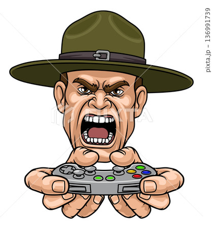 Drill Instructor Sergeant Bootcamp Gamer Mascot 136991739