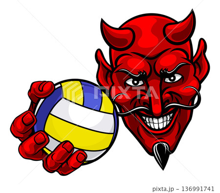 Devil Volleyball Ball Sports Mascot Illustration Devil Volleyball Ball Sports Mascot Illustration 136991741