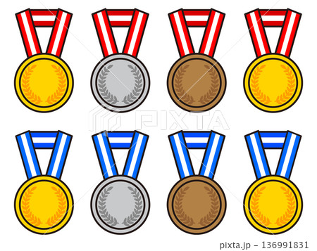 シンプルな金メダル等のイラスト素材セット4 136991831