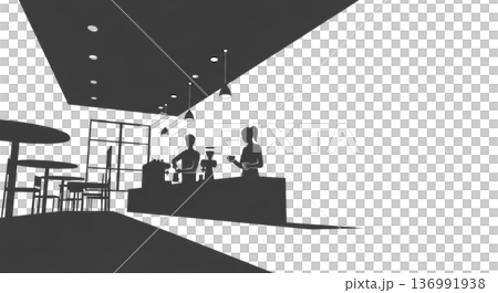 Cafe interior silhouette illustration counter and barista white background 136991938