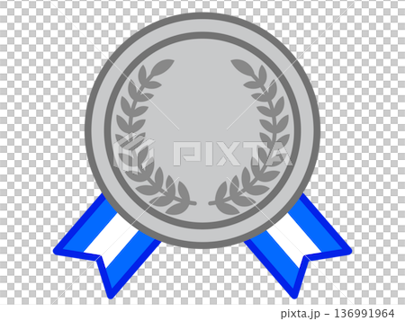 Simple silver medal icon with ribbon illustration 2 136991964