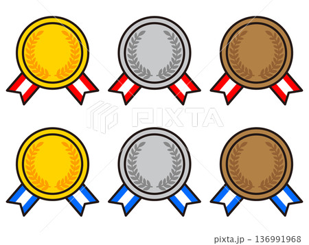 シンプルなリボン付きメダルのアイコンイラスト素材セット4 136991968