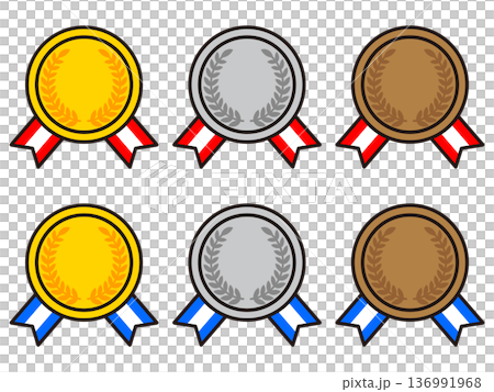 シンプルなリボン付きメダルのアイコンイラスト素材セット4 136991968
