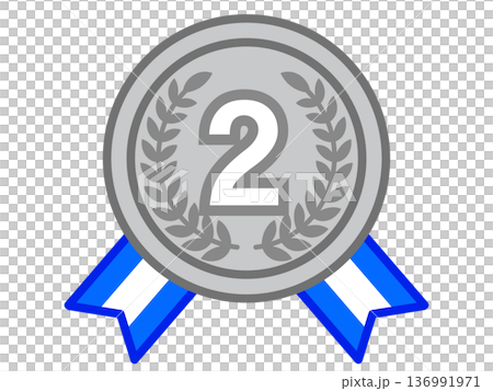 Simple silver medal icon illustration with ribbon 136991971