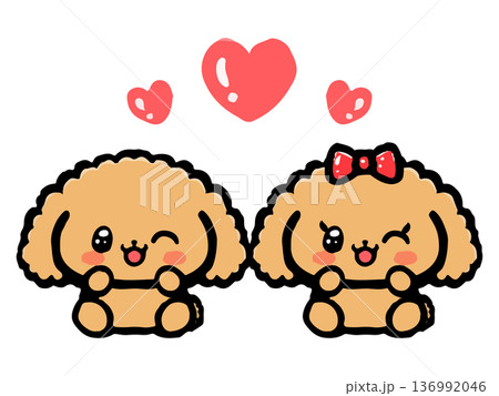 かわいい仲良しトイプードルのイラスト素材4 かわいい仲良しトイプードルのイラスト素材4 136992046