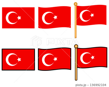 シンプルなトルコの国旗イラスト素材セット シンプルなトルコの国旗イラスト素材セット 136992104
