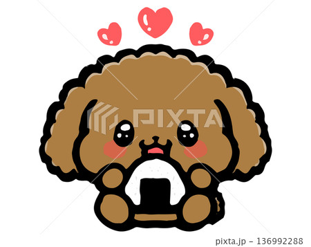 ごはんを食べるかわいいトイプードルのイラスト素材 ごはんを食べるかわいいトイプードルのイラスト素材 136992288