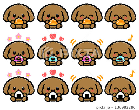座ってごはんを食べるかわいいトイプードルの素材セット 座ってごはんを食べるかわいいトイプードルの素材セット 136992290