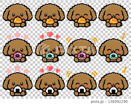 座ってごはんを食べるかわいいトイプードルの素材セット 座ってごはんを食べるかわいいトイプードルの素材セット 136992290
