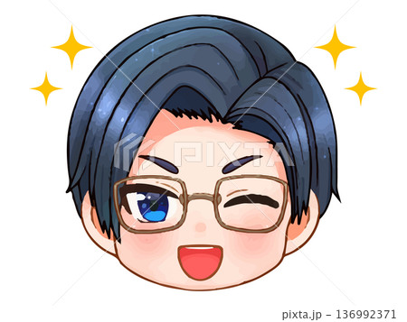 かわいい眼鏡会社員のちびキャラ顔アイコンイラスト素材3 かわいい眼鏡会社員のちびキャラ顔アイコンイラスト素材3 136992371
