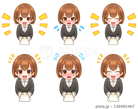 仕事で名刺交換する新入社員OLちゃんのイラスト素材セット2 仕事で名刺交換する新入社員OLちゃんのイラスト素材セット2 136992467