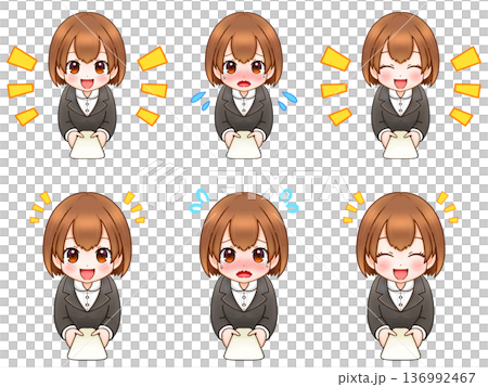 仕事で名刺交換する新入社員OLちゃんのイラスト素材セット2 仕事で名刺交換する新入社員OLちゃんのイラスト素材セット2 136992467