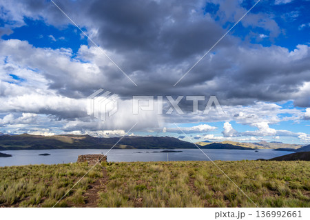 Storm clouds over Lake Lagunillas in the Peruvian highlands 136992661