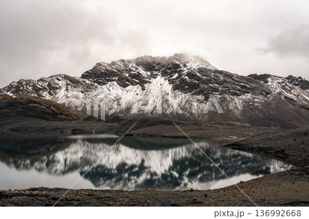 Pastoruri Glacier and its reflection in Huaraz, Peru Andean region Pastoruri Glacier and its reflection in Huaraz, Peru Andean region 136992668