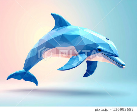 幾何学的ローポリイルカのミニマルアート 136992685