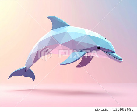 幾何学的ローポリイルカのミニマルアート 136992686
