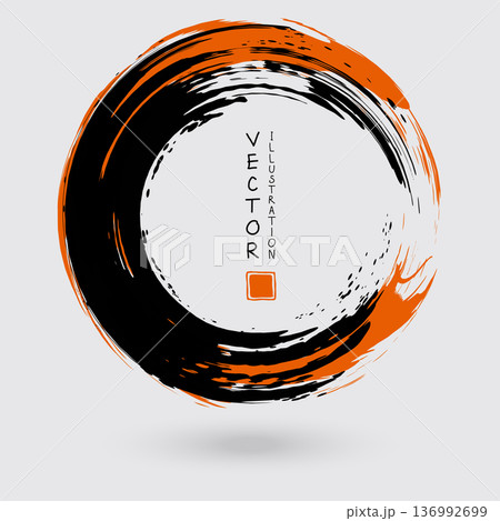 Black and orange ink round stroke on white background. Black and orange ink round stroke on white background. 136992699
