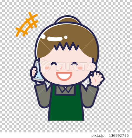 スマートフォンを使う「飲食店の店員」の女性 スマートフォンを使う「飲食店の店員」の女性 136992756